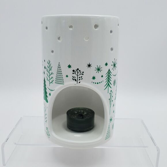 Yankee Candle Luminary Tea Light Holder Balsam & Cedar Green & White Holiday New - Picture 6 of 13